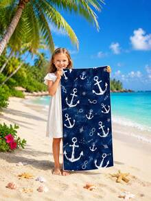 1pc Anchor Pattern Blue Children's Beach Towel Bath Towel, Microfiber Oversized Beach Blanket, Super Absorbent Bath Towel, Suitable For Travel, Pool, Diving, Surfing, Yoga, Camping, Multiple Sizes, Beach Accessories, Suitable For Beach, Pool, Travel, Camping, Yoga - Multicolor - View 11
