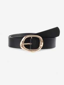 1/2pcs Women's Asymmetrical Geometric Buckle Minimalist Belt, Fashionable For Commuting And Vacation, Suitable For Dresses And Pants - Black - View 5