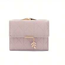 This Elegant Quilted Wallet Is Designed Specifically For Women And Features A Leaf-Shaped Pendant. - Pink - View 2