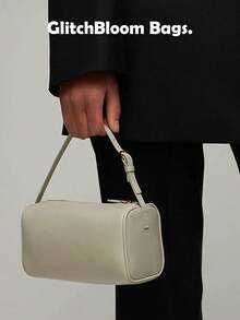 1件極簡純色PU皮革迷你單肩包，可調節肩帶腋下法棍包，女款休閒日常通勤/約會手提包 - 米色 - 查看 5