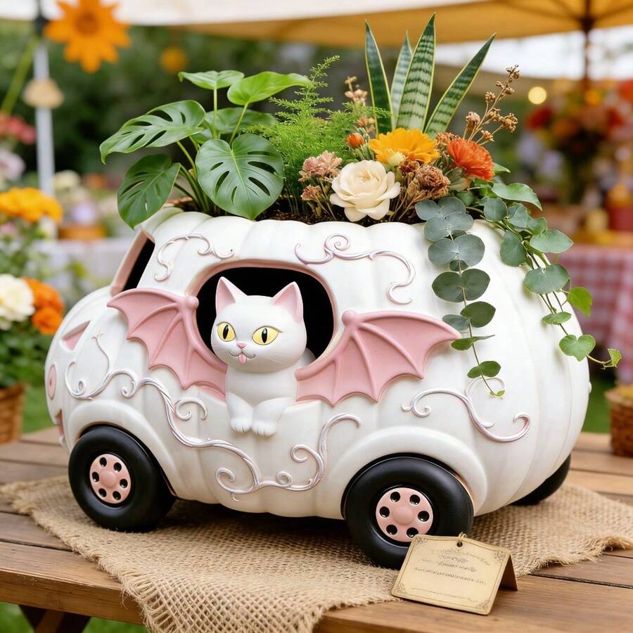 DIY可愛貓咪南瓜車花盆矽膠模具 - 3D樹脂鑄造模具,適用於婚禮桌面裝飾、情人節禮物及女巫主題派對用品 - 模具 - 查看 1