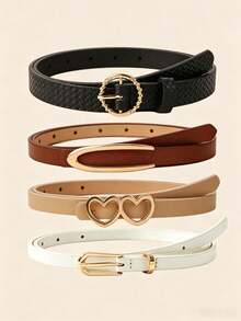 3/4/5pcs Women's Fashion Casual Belts, Multiple Mix & Match Faux Leather Alloy Buckle; U-Shaped Delicate Thin Skirt Belts, Versatile Casual, Commute, Gift, Suitable For Summer, Autumn, Back To School, Halloween Outfits - Casual Belts - View 18