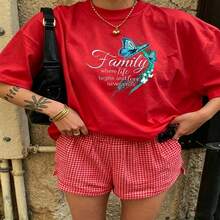 Heartfelt Daily Casual Graphic T-Shirt 100% Cotton Oversized Soft Breathable Casual Crewneck Short Sleeve Top Aesthetic Vintage Cute Retro Vibe  Basic Casual Wearers Fashion Lovers Daily Outfit Enthusiasts Gift Givers - 紅色 - 查看 18