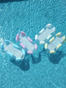 4色馬卡龍條紋網格充氣泳池浮床，透明亮片水上躺椅，適合成人夏季度假 - 彩色 - 查看 1
