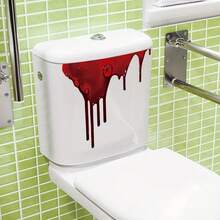 1pc Halloween Horror Bloody Blood Stain Pattern PVC Material Home Wall Bathroom Toilet Seat Decorative Sticker, Self-Adhesive Home Decor Sticker, Suitable For Wall, Cabinet, Toilet Sticker And Other Scene Decoration - A - View 5