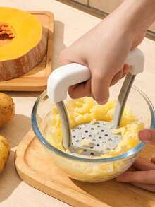 1 pieza Prensa para Puré de Papas con Malla Precisa, Machacador Manual de Plástico Grueso, Diseño Ergonómico para Uso Fácil en la Cocina - Blanco - Ver 2