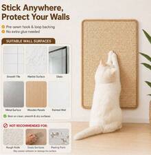 1 pieza Alfombra para arañar gatos, Alfombras de rascador de gato de sisal natural para gatos de interior, Rascador de pared horizontal para gatos, Alfombra de suelo para gatitos con cinta adhesiva - 30*50 cm - Ver 4