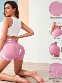 3 Pack High Waisted Seamless Workout Shorts Women Butt Lifting Tummy Control Biker Shorts 3 Inch - Pink, Black, Brown - View 3