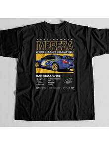 Impreza WRX Rally Racing T-Shirt For Racing Enthusiasts And Petter Solberg Fans. Classic Design, Soft And Comfortable, All Year Round Wear, Unisex Casual Fit, Short Sleeve And Crew Neck - Black - View 4