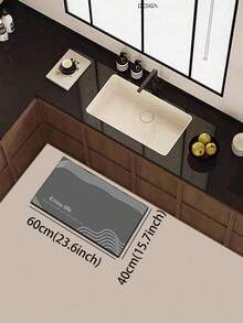 1pc Diatom Mud Kitchen Floor Mat With Dark Grey Background, White Parallel Curved Line Decor On Four Corners, White "Enjoy Life" Theme English Text And Small Lettering In The Center, Minimalist Ins Style Line Letter Geometric Pattern, Luxury Fashionable Cushioned Anti-Fatigue Kitchen Rug - Multicolor - View 6