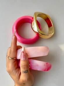 4pcs Exaggerated Asymmetrical Resin Translucent Bangles For Women, Personalized Versatile - Multicolor - View 2