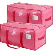 2 Pack Pink Extra Heavy Duty Large Moving Bags - Storage Totes With Comfortable Handle & Strong Zipper, Space Saving Alternative To Moving Boxes For College Supplies - Jelly Pink - View 8