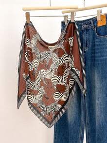 Pañuelo triangular de seda con estampado de cebra primavera/verano nuevo, pañuelo versátil para uso profesional y diario, protección del cuello, decorativo, multifuncional, pañuelo bandana, protección solar, pañuelo versátil para la cabeza, corbata decorativa - Café integral - Ver 2