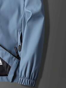Men's Light Blue Solid Color Stand Collar Zip-Front Casual Jacket, Elastic Cuffs Side Pockets Lightweight Daily Commute Windproof Outerwear - Blue - View 7