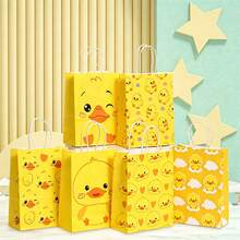 6/12/24pcs Yellow Duck Theme Paper Bags, Bright Yellow Main Color, Perfect For Kindergarten Parties, Story Time Activities, Scavenger Hunts, Classroom Rewards, Birthday Decorations, Theme Party Gift Wrapping, Family Gathering Decor, Portable Gift Bags, Outdoor Picnics - 534 - View 1