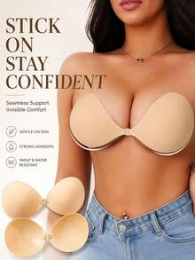 Plus Size Invisible Push-Up Adhesive Bra, Suitable For Large Bust, Self-Adhesive Strapless Backless Reusable Waterproof Seamless Bra, Suitable For Weddings, Parties, Formal Wear - Multicolor - View 1