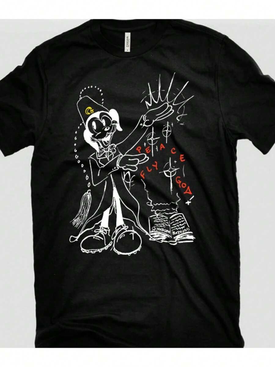 Camiseta Westside Gunn X Peace "Fly" God - Camiseta de cuello redondo de corte relajado para hombre y mujer con estampado icónico, camisa casual suave adecuada para todas las estaciones, lav - Negro - Ver 1