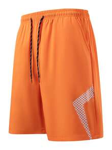 Men's Versatile Fashion Printed Design Sports Shorts, Suitable For Athletic Wear - Orange - View 2