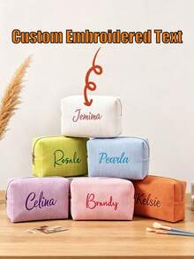 1 Stück personalisierte Cord-Kosmetiktasche, individuell bestickte Kosmetiktasche, Brautjungferngeschenk, Reise-Aufbewahrungstasche, Muttertagsgeschenk, Lehrertagsgeschenk, Geburtstagsgeschenk, Feiertagsgeschenk, Junggesellinnenabschiedsgeschenk, bestickte Kosmetiktasche, Monogramm-Kosmetiktasche, Brautjungfer-Kosmetiktasche, Reise-Kosmetiktasche - Verschiedenfarbig - Übersicht 2