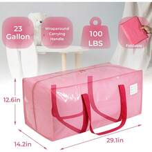 2 Pack Pink Extra Heavy Duty Large Moving Bags - Storage Totes With Comfortable Handle & Strong Zipper, Space Saving Alternative To Moving Boxes For College Supplies - Jelly Pink - View 3