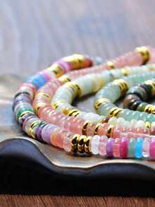 1 pieza Collar de cuentas de piedra natural con colores arcoíris estilo bohemio y dopamina, cadena de clavícula vintage de orgullo para mujeres, adecuado para uso diario, vacaciones, viajes, uso casual, regalo de joyería de moda para familiares y amigos - color - Ver 2