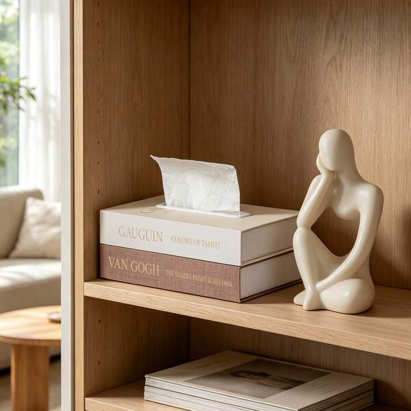 1 Peça Caixa de Lenços em Formato de Livro de Luxo: Branca, Estilo Morandi, Durável, Moderna e Elegante. Adequada para Decorar Escritório, Quarto, Sala de Estar, Também Adequada para Decoração Criativa de Casa/Presentes, Atendendo às Necessidades de Profissionais de Design de Interiores