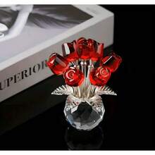 Rosenkristall-Statue Dekoration| Künstliche Kristall-Blumen-Dekoration für Zuhause| Romantisches Geschenk für Sie| Valentinstag Hochzeitstag - Rot und Silber - Übersicht 3