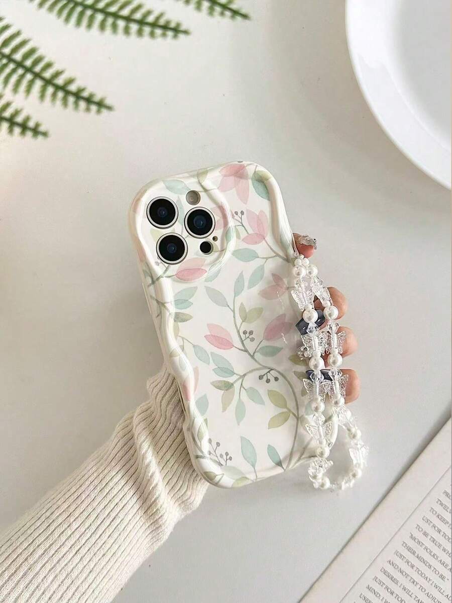 1 Piece Of Fashionable Phone Case. Does Not Include Lanyard Or Stand. Blue Floral Novelty Cream Flower Textured Wavy Painted Floral Edge Anti-Drop Phone Case With Bracelet Accessory, Compatible With IPhone 17 Pro/17 Air/17/17 Pro Max/16/11/16 Pro/16 Plus/16 Pro Max/16e/15 Pro Max/13/14/12/XS/XR/7G/8P, Galaxy S25/S25 Plus/S25 Ultra/A16/A36/A26/A56/A50/A12/A32/A52/A72/A51/A21S/A13/A14/S24/S24 Plus/S24 Ultra, S22/A52/A53/A54/A55/S23, 11/12 Pro/12/12X/13 Pro/14 Pro/15 Pro, 10/9/Note 9/12c/Note 11 Pro/Note 8 Pro Spring - 多色 7 - 查看 1