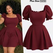 Women's Plus Size Short Dress, Open Style With Slit, Lightweight And Comfortable, Sizes 46 To 56 - Rojo burdeos - Ver 1