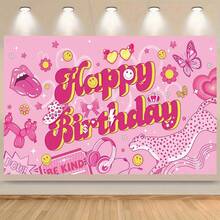1pc Pink Theme Birthday Party Backdrop, Pink Birthday Party Decoration Background Cloth, Suitable For Girls And Women's Birthday Party Decor, Dessert Table Decoration, Photography Backdrop, Home Living Room And Bedroom Decoration, Gift Matching - View 3