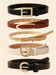 3/4/5pcs Women's Fashion Casual Belts, Multiple Mix & Match Faux Leather Alloy Buckle; U-Shaped Delicate Thin Skirt Belts, Versatile Casual, Commute, Gift, Suitable For Summer, Autumn, Back To School, Halloween Outfits - Casual Belts - View 3
