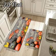 1 pieza/2PCS/3PCS Alfombras de piso de otoño, impresas con hojas de arce, calabazas y letras "Hola Otoño". Antideslizantes, absorbentes de agua y lavables a máquina. Decoración de estilo rústico para cocina, sala de estar, pasillo, baño y entradas - Multicolor - Ver 8