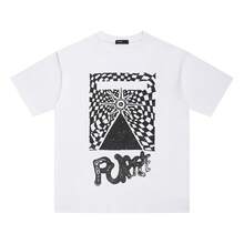 Men's Clothing Supply: European And American Urban Fashion Brand Purple With Square Ink Splatter Print, Plus Size Short Sleeve T-Shirt For Tall Men And - 白色 - 查看 1