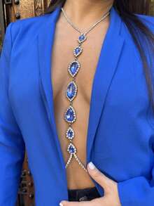 Women's Classic Bra Chain Body Jewelry, Sparkling Rhinestone Design, Sexy Party Accessory - Blue - View 1