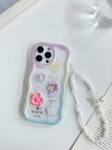 DIY cremige Handyhülle mit wellenförmigem Rand, glänzend lackiert, stoßfest, mit 3D-Accessoires, zusätzlichen Charms und Perlenarmband, kompatibel mit iPhone 17pro/17Air/17/17promax16/11/16pro/16plus/16promax/16e/15Promax/13/14/12/XS/XR/7G/8P, kompatibel mit Samsung Galaxy 11/12Pro/12/12X/13Pro/14Pro/15Pro - Verschiedenfarbig - Übersicht 4