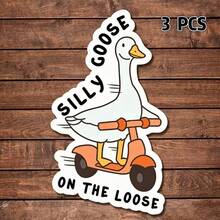 1/3/5PCS Waterproof Vinyl Sticker, Silly Goose On The Loose Cute Cartoon Scooter Goose Decal, Self-Adhesive Funny Animal Sticker For Car Laptop Water Bottle Helmet Suitcase, Novelty Humor Decor Gift For Kids Adults Friends - A - View 12