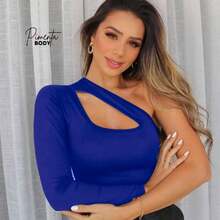 Angelina Women's Bodysuit With Choker Neckline, Puff Sleeves, Tailored In Premium Supplex Fabric - 寶藍色 - 查看 3