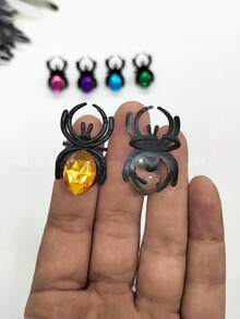 40 piezas Anillos de araña de diamante de Halloween con gemas de colores, joyería de plástico para bromas - A - Ver 6