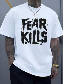 Mensaje motivador que expresa superar el miedo con fuerza camiseta de hombre urbana moderna blanca - Blanco - Ver 8