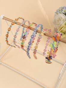 1/3/5件組女孩刺繡蝴蝶與雛菊花卉髮箍，適合野餐、日常休閒造型 - 彩色 - 查看 6