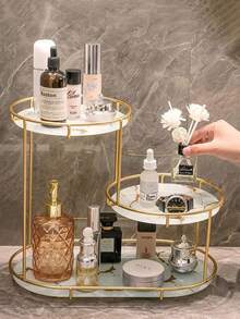 1pc Birdcage Craft Storage Shelf, Double-Layer Air Cushion Powder Nail Beauty Makeup Shelf, Makeup Organizer,Travel,Room Decor,Travel Essentials - White - View 9