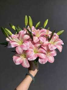 1/3/5/9/15pcs 14.57 Inch Artificial Lily Flowers, Faux Floral Decor For Bedroom, Living Room, Vanity, Indoor Decoration, Pink Chrysanthemum, Valentine's Day Gift, Birthday Graduation Gift - Multicolor - View 1