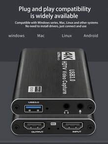 This Capture Card Integrates Audio And Video Capture Functions, Equipped With A Microphone, Supports 4K HDTV Loop Output, Can Record 1080p 60fps Video, Suitable For Gaming, Live Streaming, Video Conferencing, As Well As Switch, PS, OBS, Cameras And PCs. (Before Purchasing, Please Ensure Your Device Specifications Support High-Definition TV Connection.) - Black - View 9