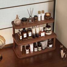 3-Tier Bamboo Storage Rack - Freestanding Multi-Functional Organizer For Kitchen, Living Room, Patio And Balcony - Easy To Assemble, Vintage Style Desktop Cosmetic Storage Box, Vanity Organizer, Multi-Layer Skincare, Lipstick And Perfume Display Rack - Walnut - View 1