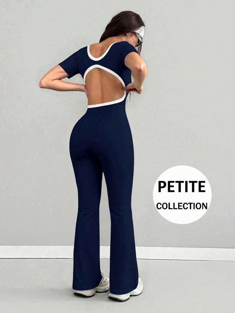 AITYI Studio PEITITE 女士连体裤,方领,撞色时尚设计,镂空露背,健身,修身,显瘦,舒适的Y2K风格,适合日常、通勤、派对、户外活动、独立日、返校季、骄傲月、狂欢节、音乐节、夏季新款轻盈透气短袖针织连体裤 - 藏蓝色 - 查看 1
