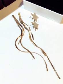 1對星星金屬鍊條耳環，歐美風個性時尚，2種戴法長流蘇耳釘，適合女款與女孩，旅行、婚禮、派對配件，生日、聖誕禮物 2026 - 金色 - 查看 5