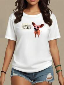 Cute Chihuahua Dog With Expressive Speech Bubble Message About Mexican Food On A Women's T-Shirt, Ideal For A Fresh, Casual Look - 白色 - 查看 8
