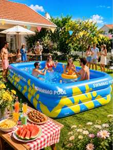 Kolam Renang Luar Ruangan Besar dan Tebal, Cocok untuk Acara Keluarga, Halaman Luar Ruangan, Dilengkapi Perosotan, Bahan PVC - C - View 1