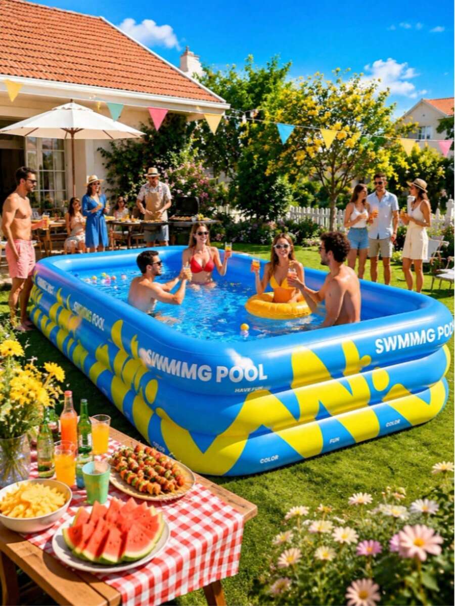 Kolam Renang Luar Ruangan Besar dan Tebal, Cocok untuk Acara Keluarga, Halaman Luar Ruangan, Dilengkapi Perosotan, Bahan PVC - C - View 1