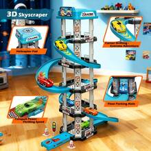 Multi-Layer Racing Track With Helicopter Landing Pad, Includes 2 Cars, Launcher, Drift Track - 5-Layer DIY Assembly Toy, Suitable For Boys And Girls, Challenging Construction, Birthday/Christmas Gift, Parent-Child Racing Activity (Track) - Multicolor - View 4